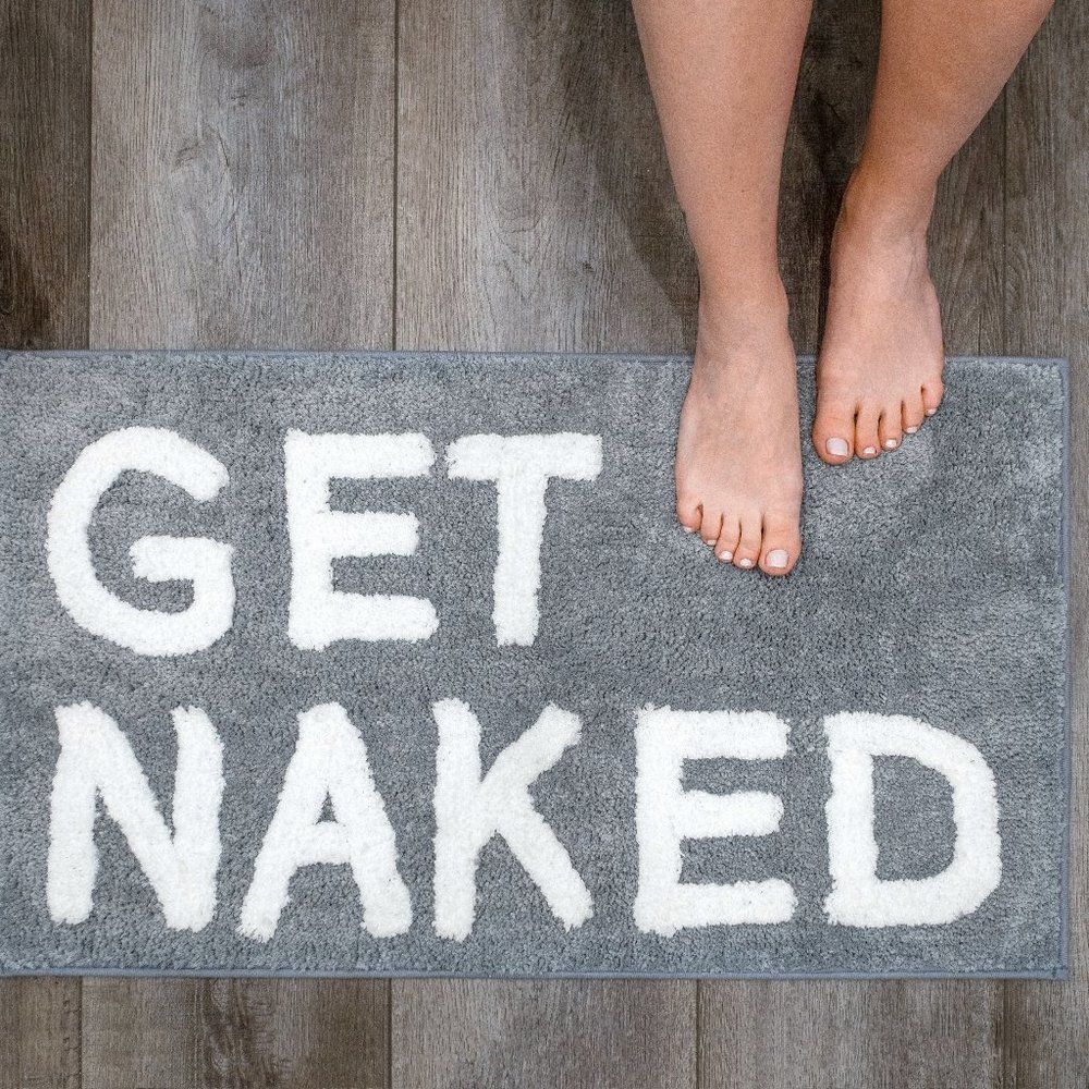 Get Naked Bath Mat - Gray Funny Mat - Bathroom decor